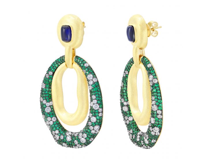 Earrings Jacqueline green cubic zirkonia yellow rhodium