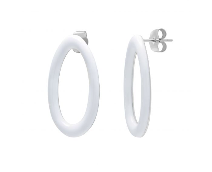 Earrings enamel white rhodium white