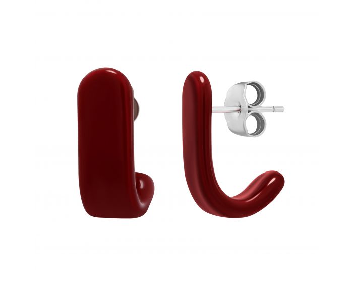 Earrings dark red enamel white rhodium