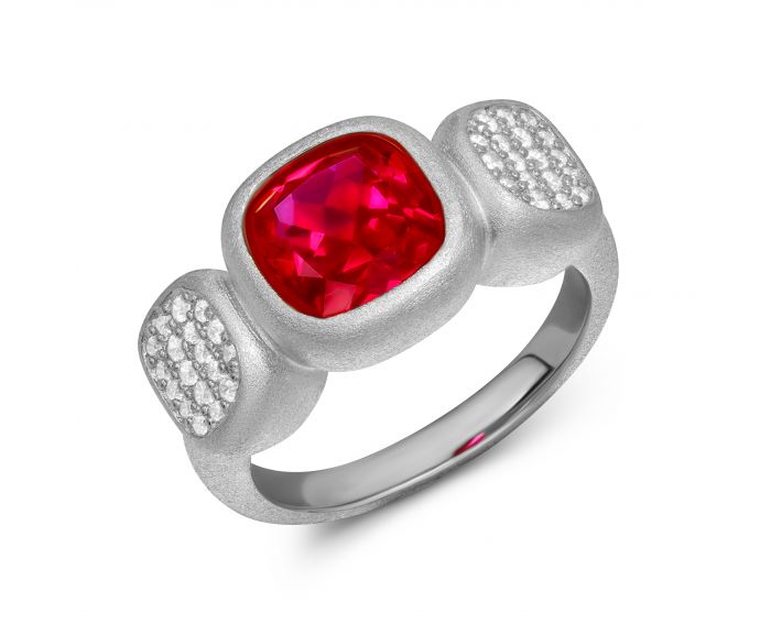 Lana ring with imitation rubies and cubic zirkonia white rhodium