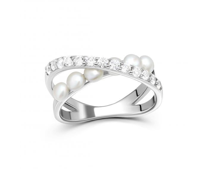 Ring with cubic zirconia and pearls in silver 3K862-0004