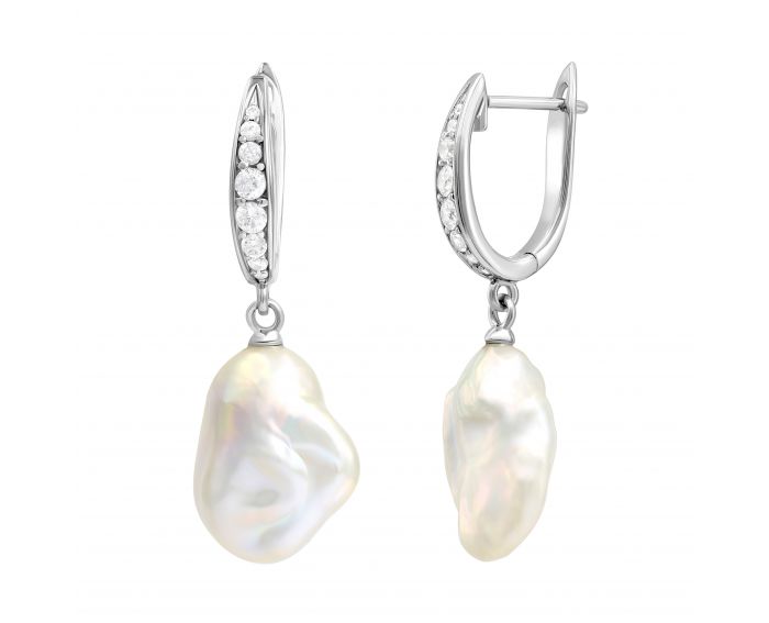 Earrings with cubic zirconia and pearls in sribli 3С862-0009