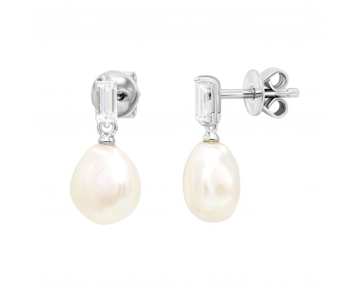 Сережки з перлами та фіанітами у сріблі 3С862-0033