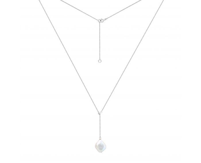 Necklace with a pearl in silver on the slider 3L862-0008