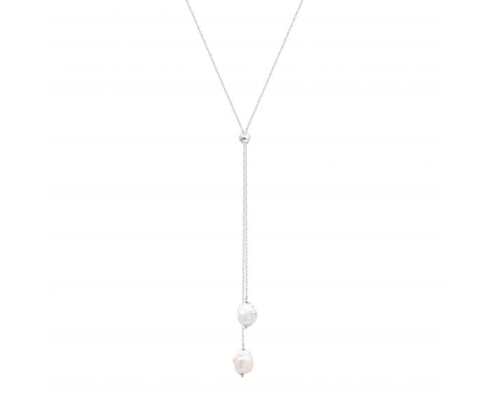 Necklace-Tie with pearls in silver on the slider 3L862-0021