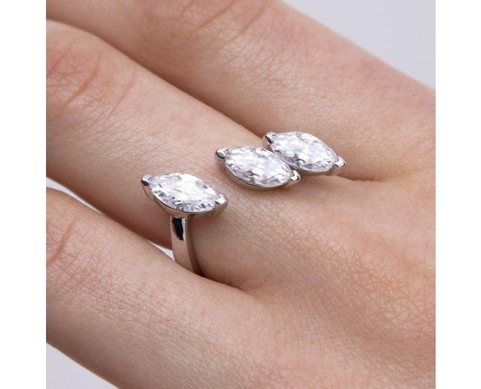 Silver ring with fianitas 3К155-0278