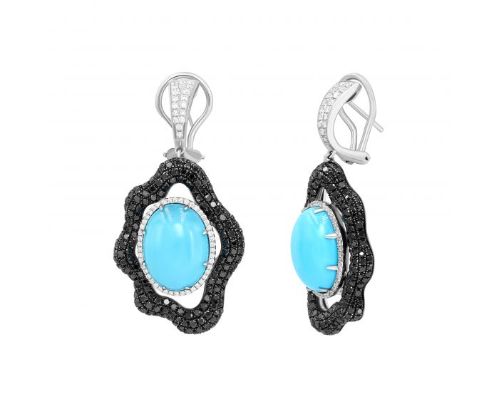 Earrings with diamonds and turquoise in white gold 8-149 196