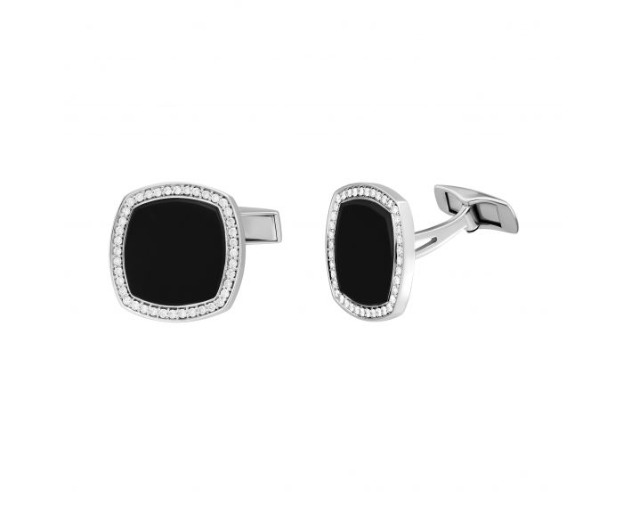 Cufflinks with diamonds and onyx in white gold 8-166 320