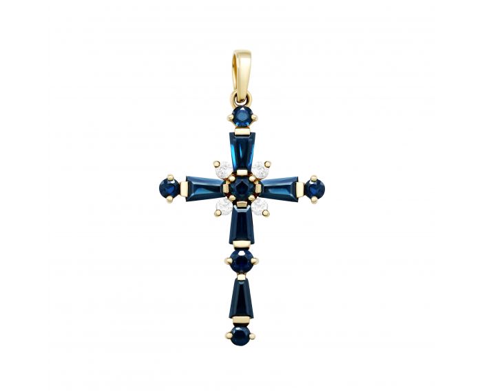 Cross with diamonds and sapphires in yellow gold 8-215 111