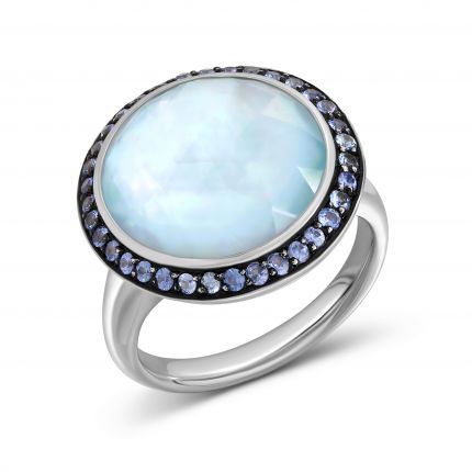 Ring with mother-of-pearl topazes and sapphires in white gold 1К113-0013