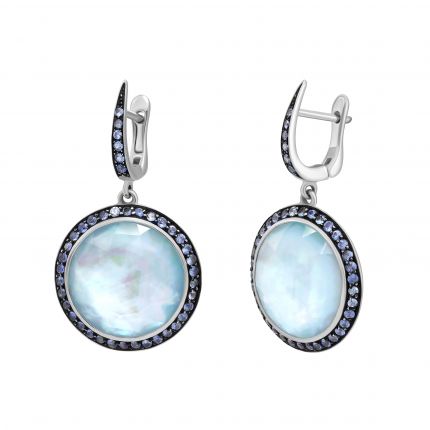 Earrings with mother-of-pearl topazes and sapphires in white gold 1С113-0013