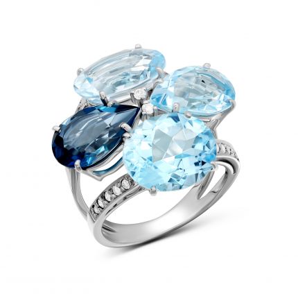 Ring with diamonds and topaz in white gold 1-137 682