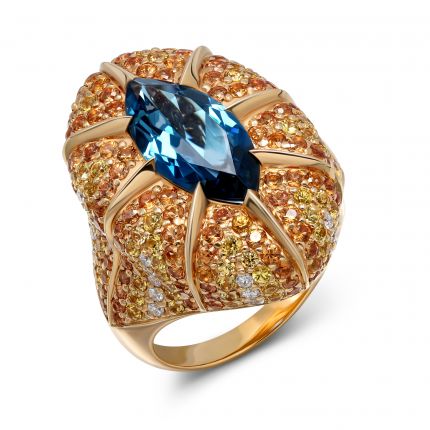 Zoreslav ring in pink gold with diamonds, sapphires and topaz