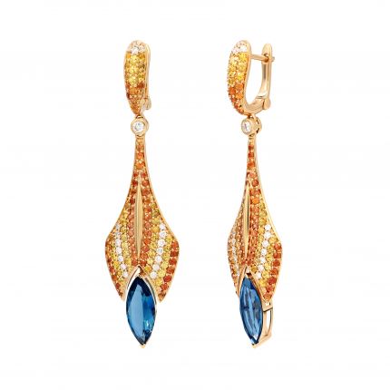 Earrings with diamonds, sapphires and topazes