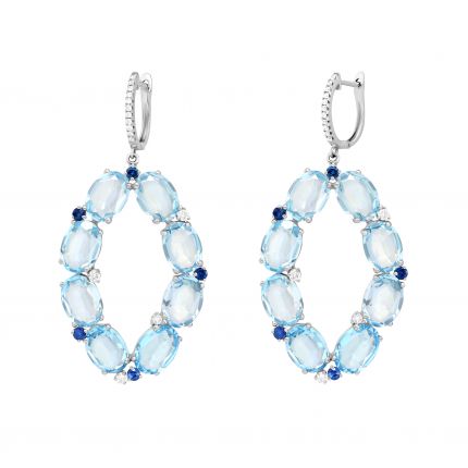 Earrings with diamonds, sapphires and topazes in white gold 1-176 068