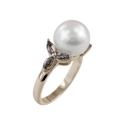 Ring with smoked quartz and pearl 1К034-0952