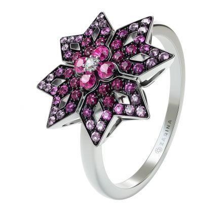 Ring in white gold with diamonds, rubies and sapphires ZARINA