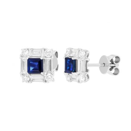 Square diamond and sapphire earrings