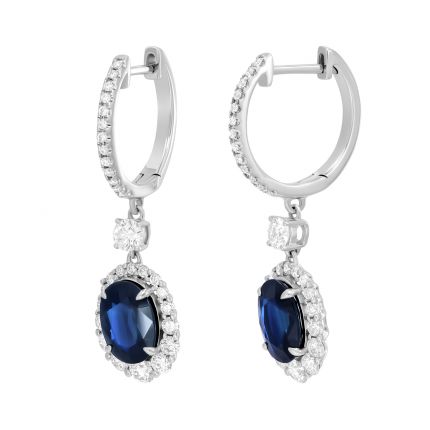 Earrings with diamonds and oval sapphires