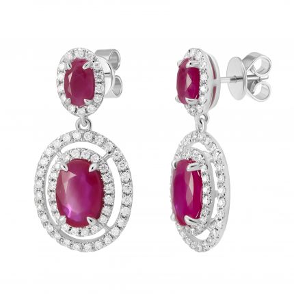 Earrings with diamonds and oval rubies