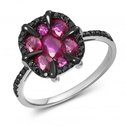 Кольцо с бриллиантами и рубинами Любовь