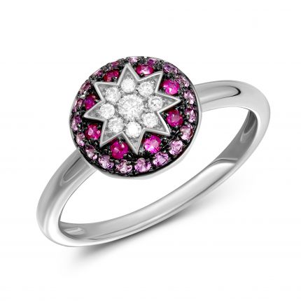  Кольцо с бриллиантами, рубинами и розовыми сапфирами ZIRKA