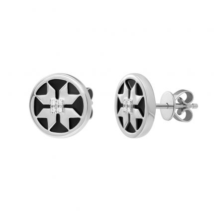 Earrings with diamonds and onyx in white gold 1С034-1485