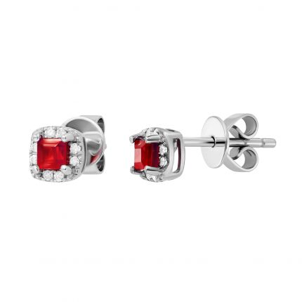 Earrings with diamonds and rubies in white gold 1С034ДК-1392
