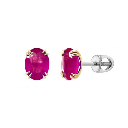 Earrings with rubies in a combination of white and yellow gold 1-210 641