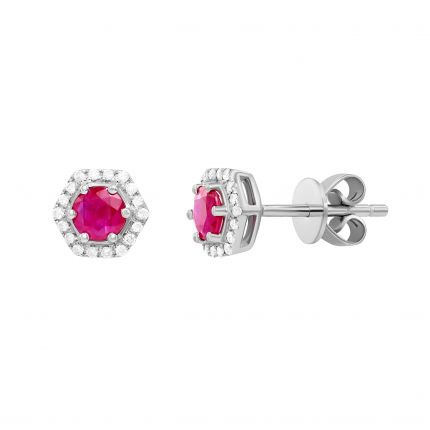 Earrings with diamonds and rubies in white gold 1С034ДК-1684