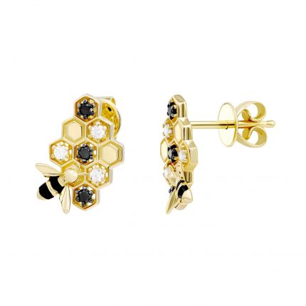 Earrings with diamonds in yellow gold 1С034-1496