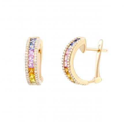 Earrings with diamonds and multi-sapphire in rose gold 1С551-0453