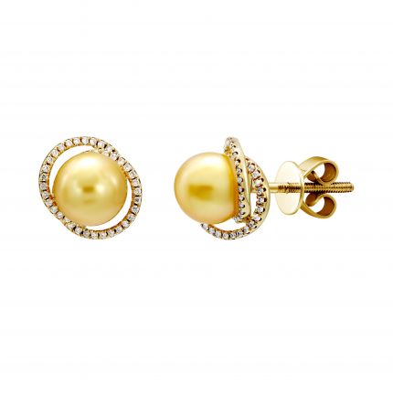 Earrings with diamonds and pearls in yellow gold 1-246 042