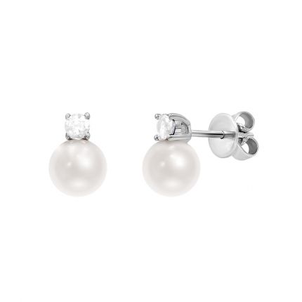 Earrings with diamonds and pearls in white gold 1С193-0617