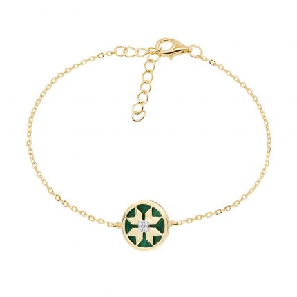 Bracelet with diamonds and malachite and yellow gold 1B034-0124