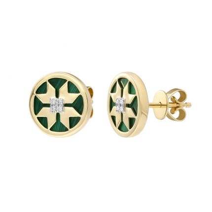 Earrings with diamonds and malachites in yellow gold 1С034-1501