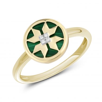 Ring with diamonds and malachite in yellow gold 1К034-1744