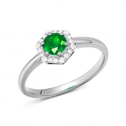 Diamond and emerald ring in white gold 1К034ДК-1683