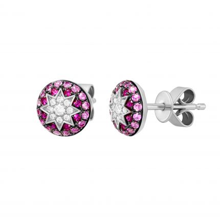 Earrings with diamonds and rubies in white gold 1С759-0447