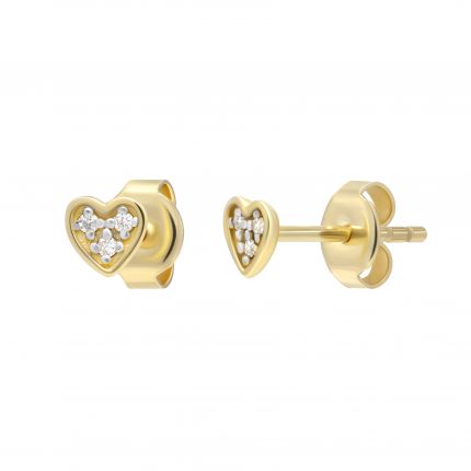 Earrings with diamonds Gentle heart yellow gold