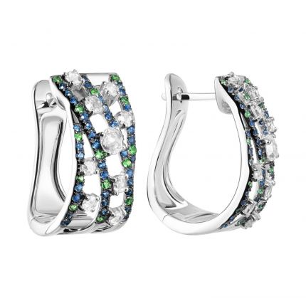 Earrings in white gold with diamonds, sapphires and tsavorites ZARINA