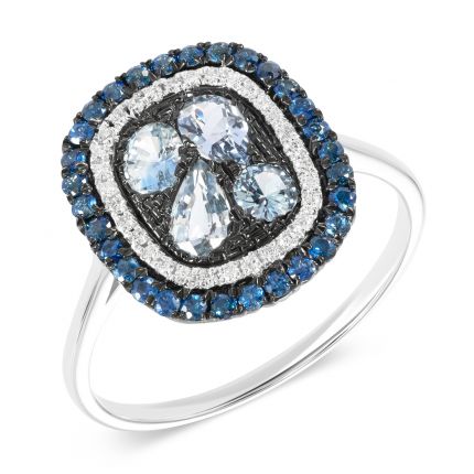 Ring in white gold with diamonds and sapphires ZARINA