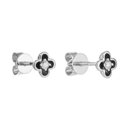 Earrings with diamond and black rhodium Flower