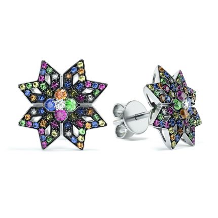 Earrings in white gold with diamonds, sapphires and tsavorites ZARINA