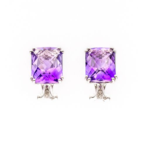 White gold earrings with diamonds and amethysts