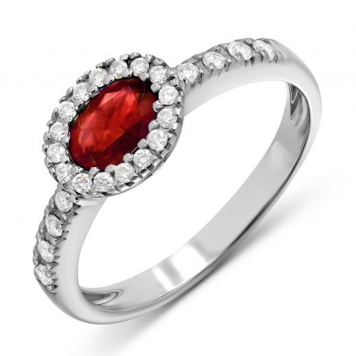 Saiyan ring in white gold with diamonds and ruby