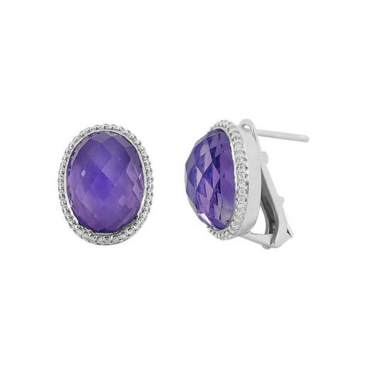 Earrings with diamonds and amethysts in white gold 1-005 804