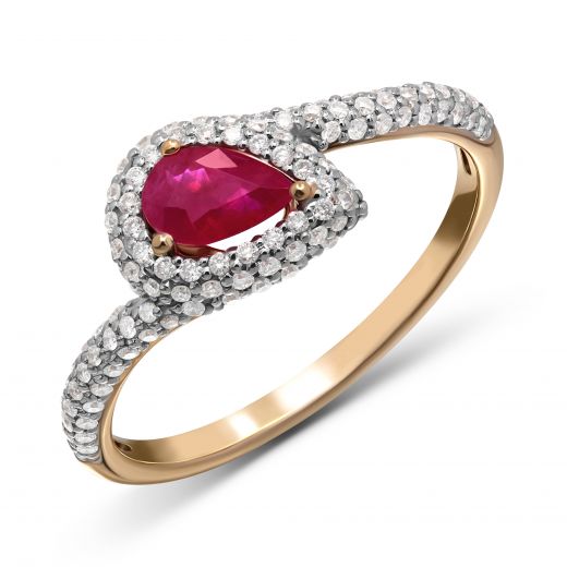 Кольцо Веста с бриллиантами и рубином в розовом золоте