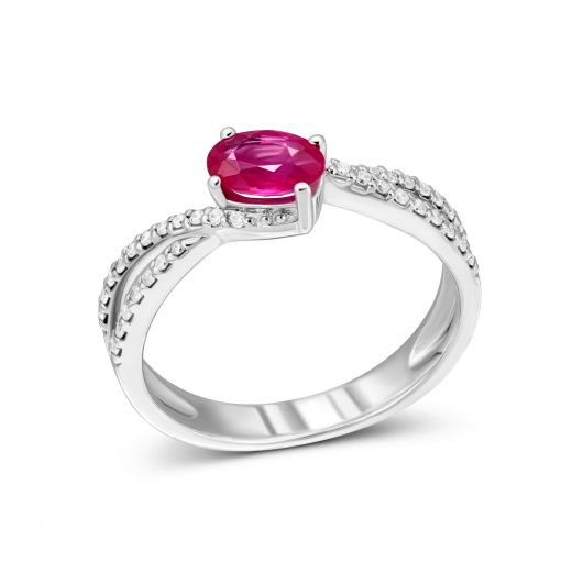 Diamond and ruby ​​ring in white gold 1-006 119