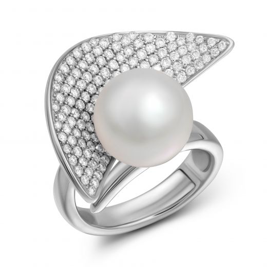 Кольцо с бриллиантами и жемчужиной 1К039-0012